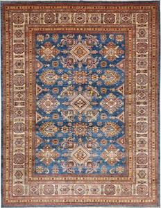 Tappeto Kazak Fine Geometrico Blu Beige 242x313 Cm