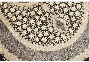 Tappeto Ghom Seta Medaglione Floreale Nero Avorio 61x91 Cm