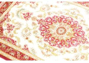 Tappeto Ghom Seta Medaglione Floreale Avorio Rosso 60x87 Cm