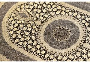 Tappeto Ghom Seta Medaglione Floreale Nero Avorio 61x91 Cm