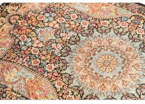 Tappeto Ghom Seta Medaglione Floreale Nero Azzurro 58x90 Cm