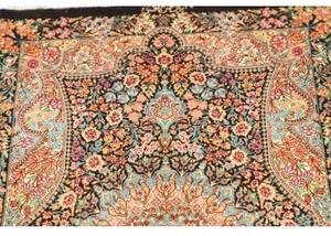 Tappeto Ghom Seta Medaglione Floreale Nero Azzurro 58x90 Cm