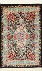 Tappeto Ghom Seta Medaglione Floreale Nero Rosso Carminio 61x91 Cm