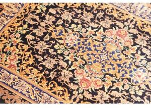 Tappeto Ghom Seta Medaglione Floreale Blu Scuro Beige 60x90 Cm