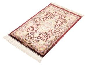 Tappeto Ghom Seta Medaglione Floreale Bordeaux Multicolore 60x90 Cm