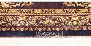 Tappeto Ghom Seta Medaglione Floreale Blu Scuro Beige 61x90 Cm