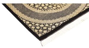 Tappeto Ghom Seta Medaglione Floreale Nero Avorio 61x91 Cm