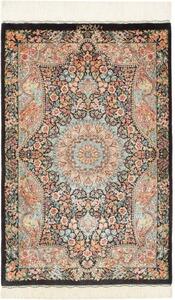 Tappeto Ghom Seta Medaglione Floreale Nero Azzurro 58x90 Cm