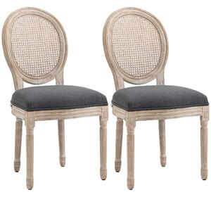 HOMCOM Set di 2 Sedie da Sala da Pranzo - Sedia da Salotto medaglione Stile Luigi XVI - Legno Massello scolpito, patinato