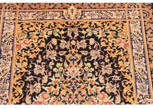 Tappeto Ghom Seta Medaglione Floreale Blu Scuro Beige 60x90 Cm