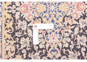 Tappeto Ghom Seta Medaglione Floreale Blu Scuro Beige 60x90 Cm