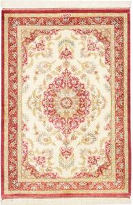 Tappeto Ghom Seta Medaglione Floreale Avorio Rosso 60x87 Cm