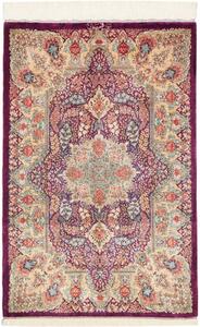 Tappeto Ghom Seta Medaglione Floreale Viola Porpora Avorio 61x94 Cm
