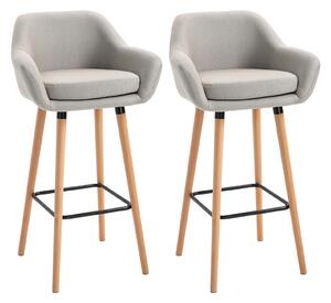 HOMCOM Sgabelli da Bar Design Scandinavo - Set di 2 Sgabelli da Bar Grand Comfort con Poggiapiedi e Braccioli - Legno Massiccio Lino Beige