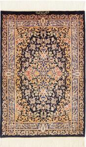 Tappeto Ghom Seta Medaglione Floreale Blu Scuro Beige 60x90 Cm