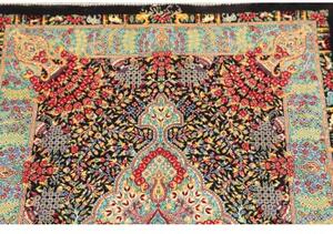 Tappeto Ghom Seta Medaglione Floreale Nero Rosso Carminio 61x91 Cm