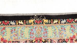 Tappeto Ghom Seta Medaglione Floreale Nero Rosso Carminio 61x91 Cm
