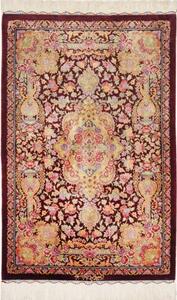 Tappeto Ghom Seta Medaglione Floreale Bordeaux Multicolore 60x90 Cm