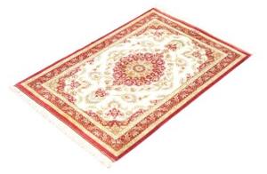 Tappeto Ghom Seta Medaglione Floreale Avorio Rosso 60x87 Cm