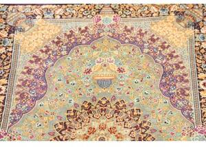 Tappeto Ghom Seta Medaglione Floreale Viola Verde Salvia 60x84 Cm