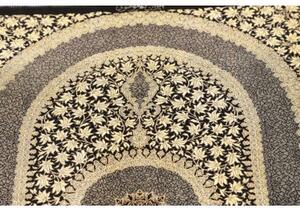 Tappeto Ghom Seta Medaglione Floreale Nero Avorio 61x91 Cm