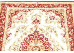 Tappeto Ghom Seta Medaglione Floreale Avorio Rosso 60x87 Cm