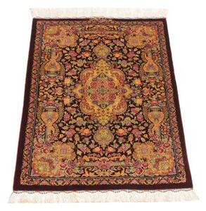 Tappeto Ghom Seta Medaglione Floreale Bordeaux Multicolore 60x90 Cm
