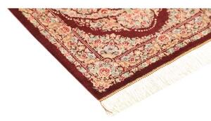 Tappeto Ghom Seta Medaglione Floreale Rosso Bordeaux Beige 61x91 Cm