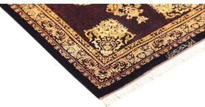 Tappeto Ghom Seta Medaglione Floreale Blu Scuro Beige 61x90 Cm