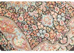 Tappeto Ghom Seta Medaglione Floreale Nero Azzurro 58x90 Cm