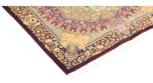 Tappeto Ghom Seta Medaglione Floreale Viola Verde Salvia 60x84 Cm