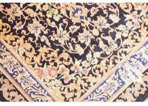 Tappeto Ghom Seta Medaglione Floreale Blu Scuro Beige 60x90 Cm