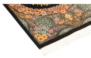 Tappeto Ghom Seta Medaglione Floreale Nero Beige 59x93 Cm