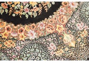 Tappeto Ghom Seta Medaglione Floreale Nero Beige 59x93 Cm