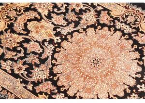 Tappeto Ghom Seta Medaglione Floreale Nero Avorio 62x90 Cm