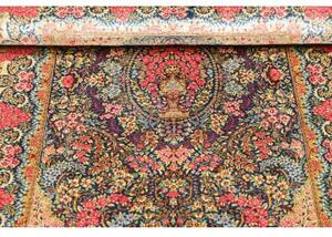 Tappeto Ghom Seta Medaglione Floreale Blu Rosso Corallo 81x120 Cm