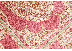 Tappeto Ghom Seta Medaglione Floreale Bordeaux Verde 81x118 Cm