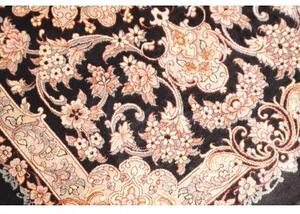 Tappeto Ghom Seta Medaglione Floreale Nero Avorio 62x90 Cm