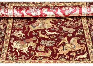 Tappeto Ghom Seta Figurativo Rosso Scuro Avorio 80x124 Cm