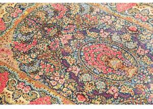 Tappeto Ghom Seta Medaglione Floreale Blu Rosso Corallo 81x120 Cm