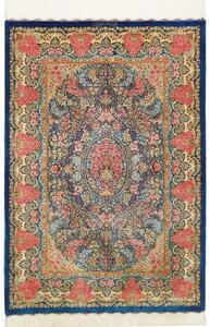 Tappeto Ghom Seta Medaglione Floreale Blu Rosso Corallo 81x120 Cm