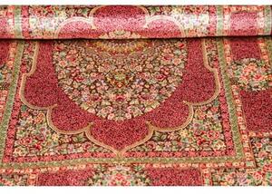 Tappeto Ghom Seta Medaglione Floreale Bordeaux Verde 81x118 Cm