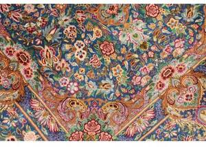 Tappeto Ghom Seta Medaglione Floreale Blu Cobalto Beige 80x117 Cm