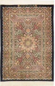 Tappeto Ghom Seta Medaglione Floreale Nero Rosso 62x90 Cm