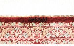 Tappeto Ghom Seta Medaglione Floreale Rosso Bordeaux Beige 61x91 Cm