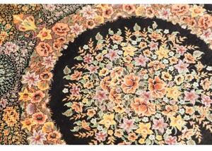 Tappeto Ghom Seta Medaglione Floreale Nero Beige 59x93 Cm