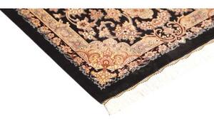 Tappeto Ghom Seta Medaglione Floreale Nero Avorio 62x90 Cm