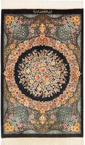 Tappeto Ghom Seta Medaglione Floreale Nero Beige 59x93 Cm