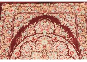 Tappeto Ghom Seta Medaglione Floreale Rosso Bordeaux Beige 61x91 Cm