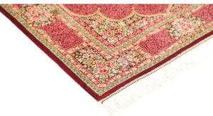 Tappeto Ghom Seta Medaglione Floreale Bordeaux Verde 81x118 Cm